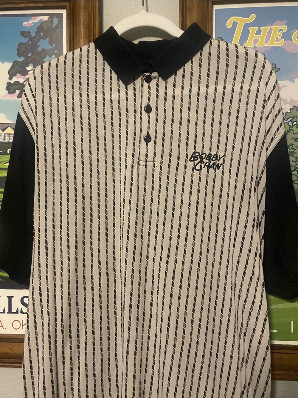 Vintage Bobby Chan Golf Polo Men M Silk Cotton Geometric Country Club 90s